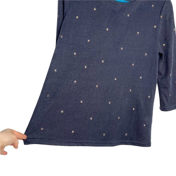 Grace & Mila Navy Blue Gold Glitter Paw Print Button Back Woven Blouse - Picture 6 of 14